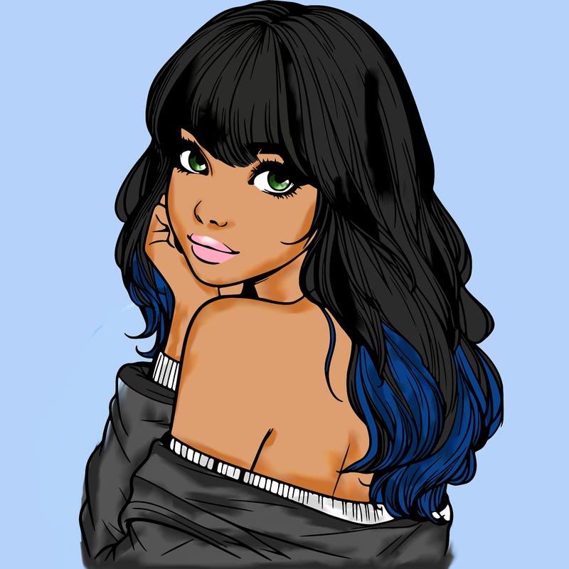 realistic girl with bangs looking over her shoulder