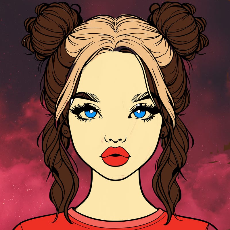realistic girl with two buns in hair and lips