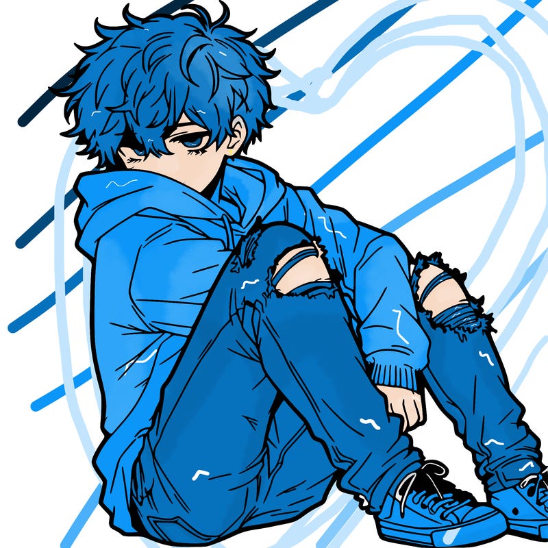 a male hoddie ripped jeans messy hair anime