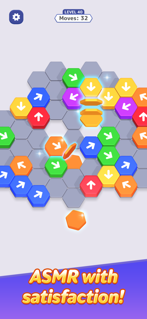 A satisfying hexagonal tile puzzle level in the Hexa Away mobile game.