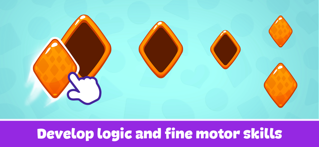 Shapes and Colors: Baby Games - Toddler matching orange diamond shapes by size to develop logic and fine motor skills