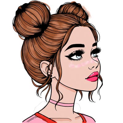 realistic girl with buns on the top of her head