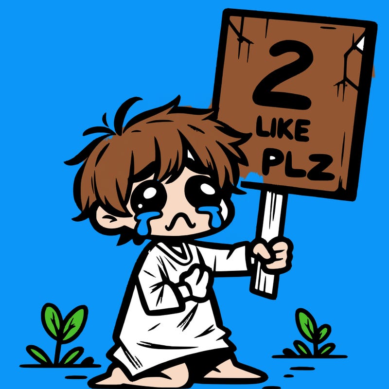 small poor toddler crying with sign that says 2 like plz