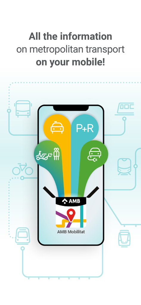 AMB Mobilitat (Picmi) - Introductory screen of AMB Mobilitat app for metropolitan transport in Barcelona