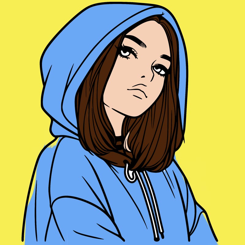 a realistic girl in a hoodie
