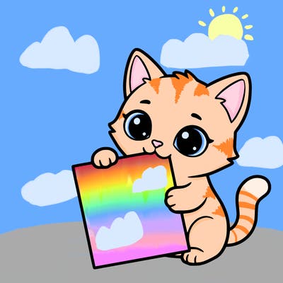 a small cat with a blank sheet of paper in its hand. the cat is sooooooo cute!