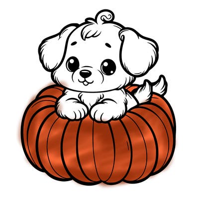 cute little puppy in a pumpkin
