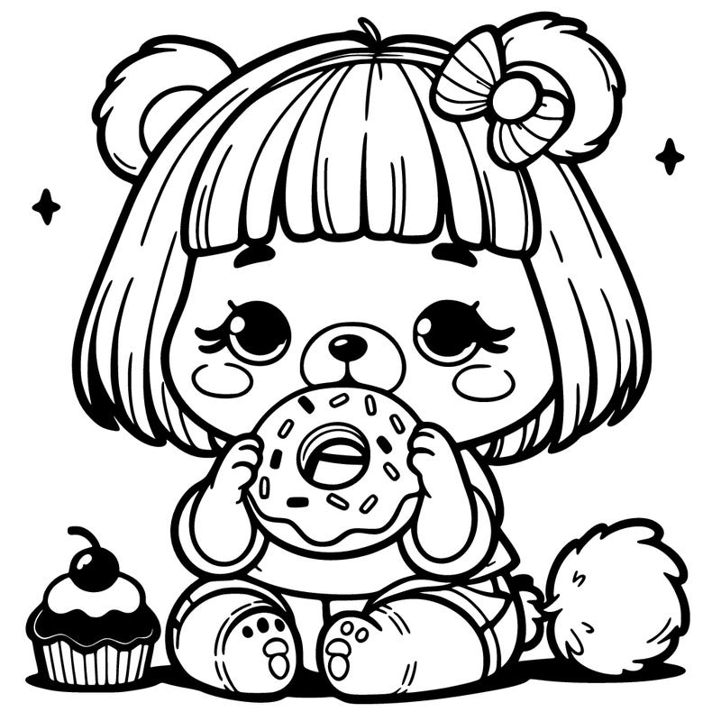 girl bear eating a donut
