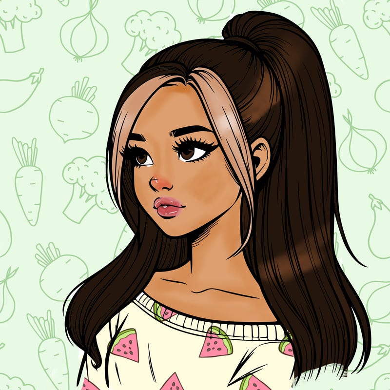 realistic girl with a high ponytail