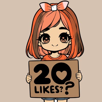 cute realistic girl holding a sign that says 20 likes?