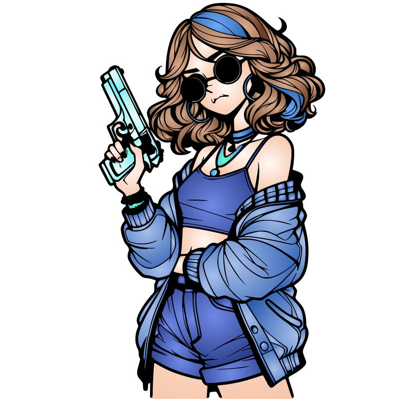 stylish teenage girl with gun