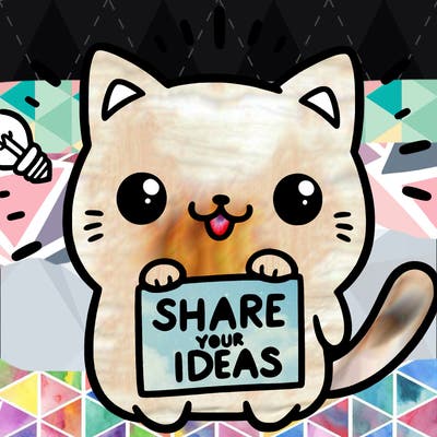 a cute cat saying share your ideas