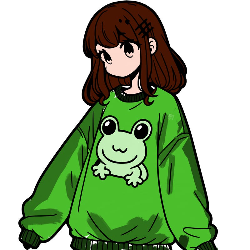 girl wearing frogging sweatshirt
