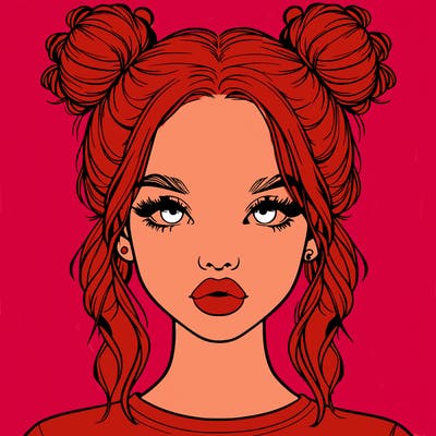 realistic girl with two buns in hair and lips