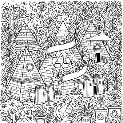 Discover a unique blend of history and ecological awareness with this Nubian Pyramids Earth Day coloring page. Immerse yourself in intricate details featuring ancient structures surrounded by vibrant symbols of nature and sustainability.