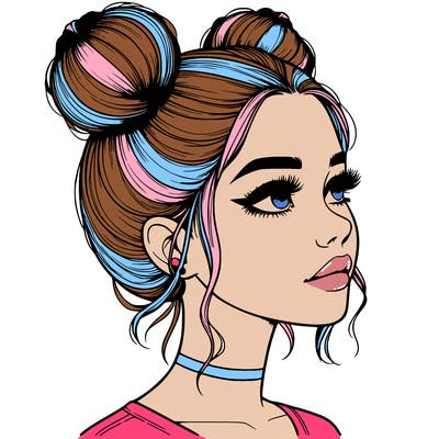 realistic girl with buns on the top of her head