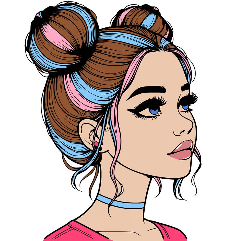 realistic girl with buns on the top of her head
