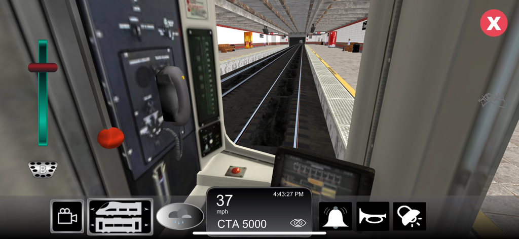 Train Sim - Realistic 3D cab interior of a CTA 5000 train in a subway station
