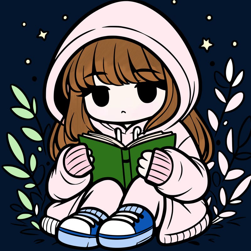 girl in oversized hoodie reading a book