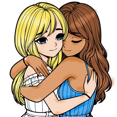 realistic girls hugging