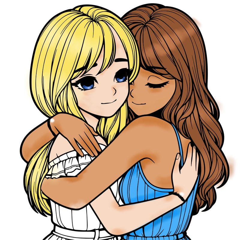 realistic girls hugging