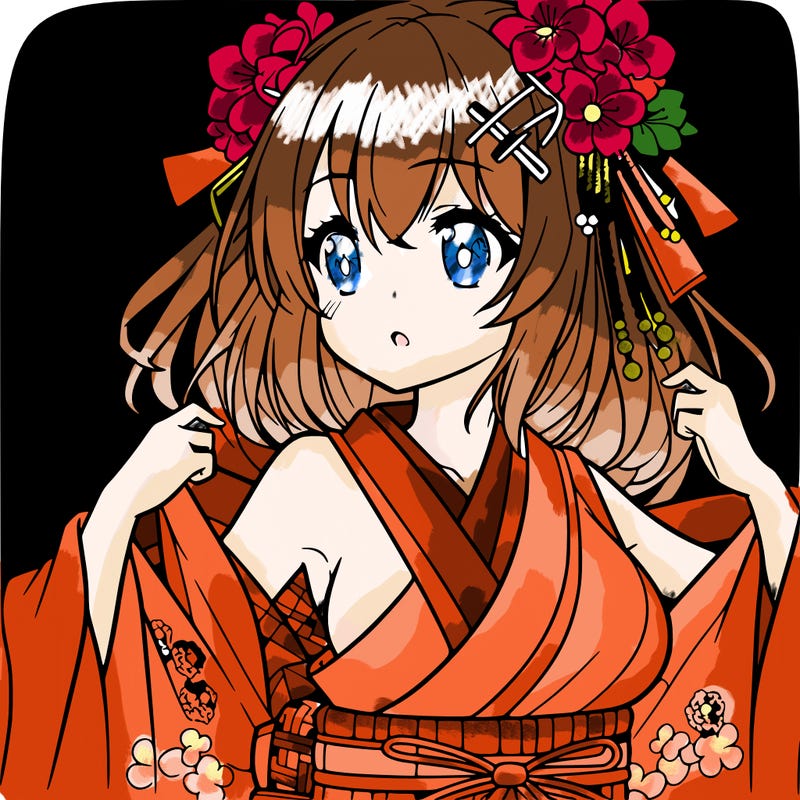 anime girl wearing up kimono
