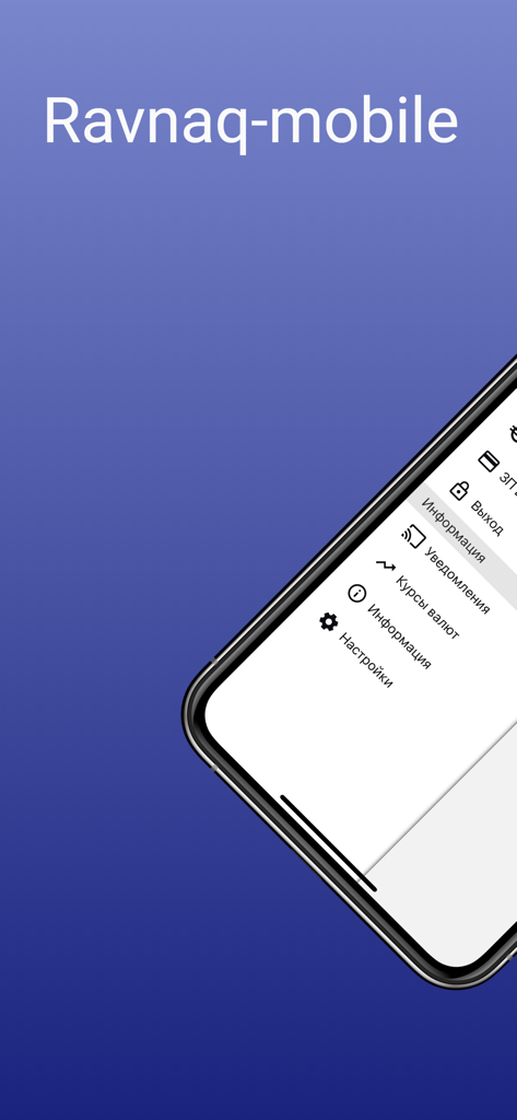 Interfaz de la aplicación Ravnaq-mobile para Empresas mostrando el menú principal en un smartphone
