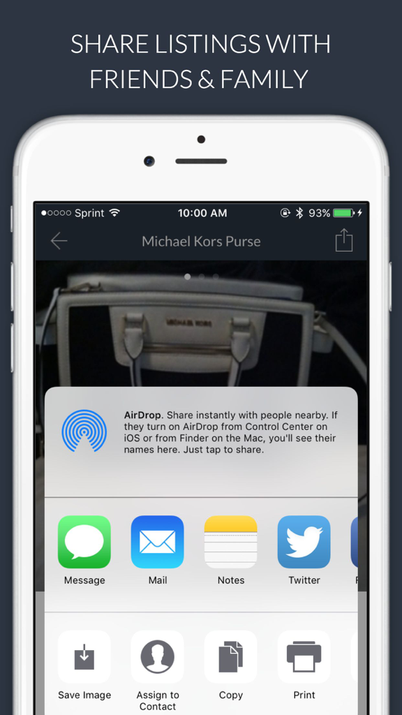 Interfaz de la aplicación SocialSell mostrando las opciones para compartir un anuncio de artículo local