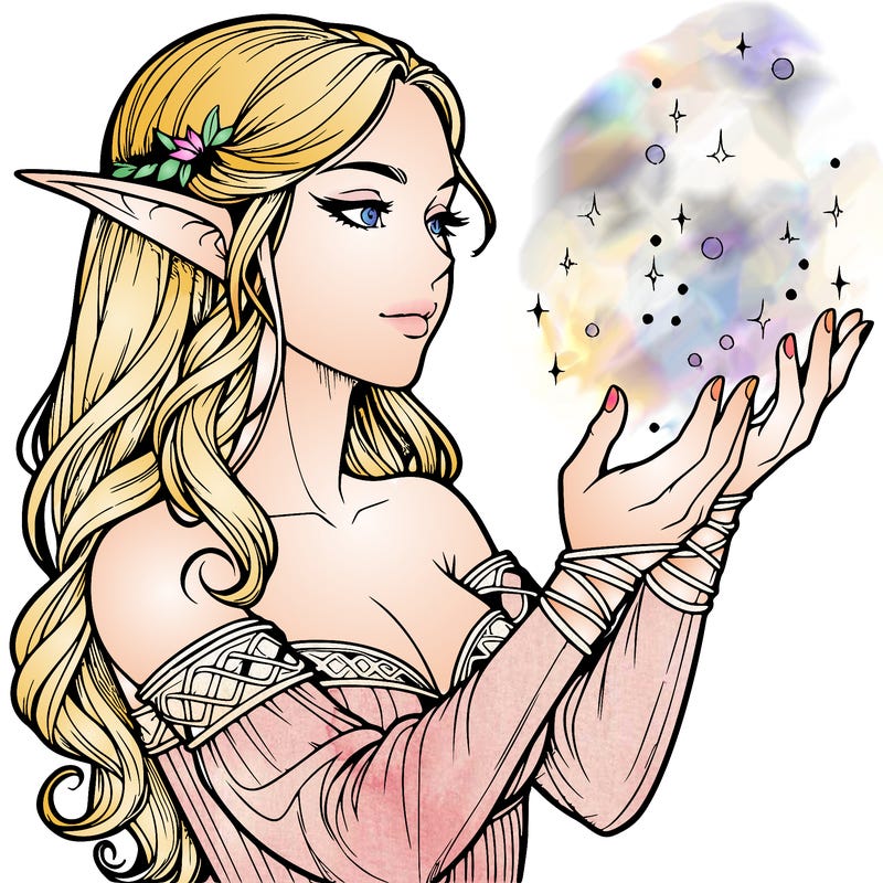 realistic elf girl doing magic