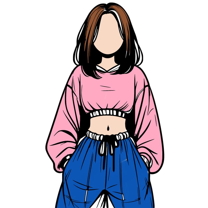 realistic girl faceless with baggy pants and a crop top