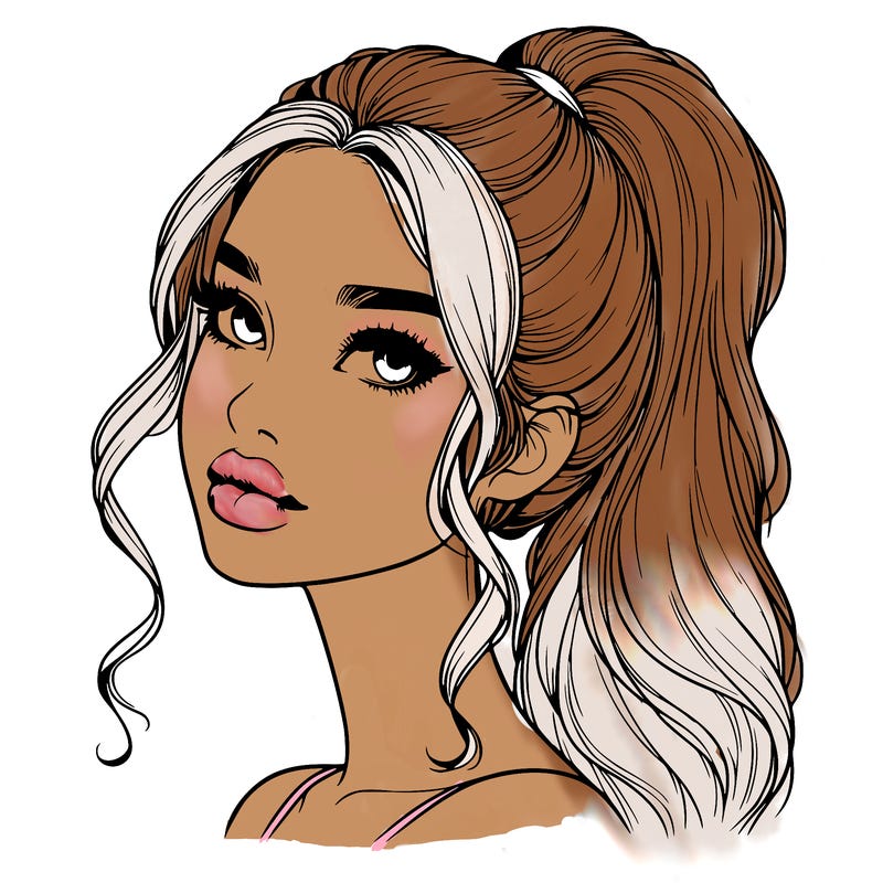 realistic girl with a ponytail on her hair and lips
