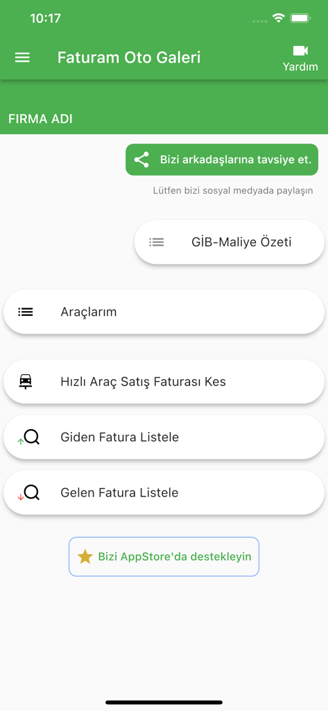 Painel do aplicativo Faturam Oto Galeri mostrando gerenciamento de veículos e opções de faturamento para concessionárias de automóveis