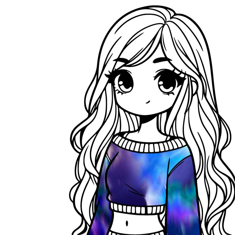 girl with long hair and a crop top with a sweater