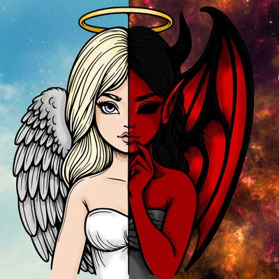 realistic angel half demon