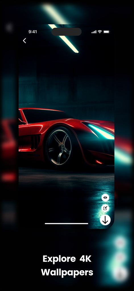 Anteprima di uno sfondo animato 4K ad alta definizione di un'auto sportiva rossa per iPhone.