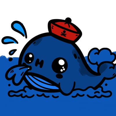 kawaii whale: spouting water and wearing a cute sailor hat