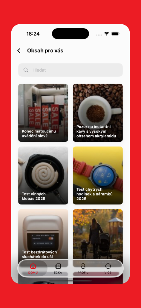 dTest - Dashboard of the dTest mobile app showcasing consumer test results and product reviews