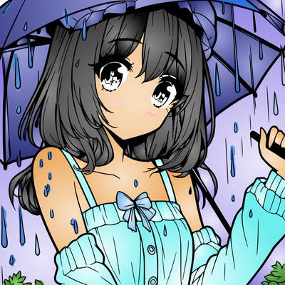 pretty anime girl in the rain
