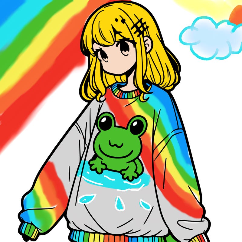 girl wearing frogging sweatshirt