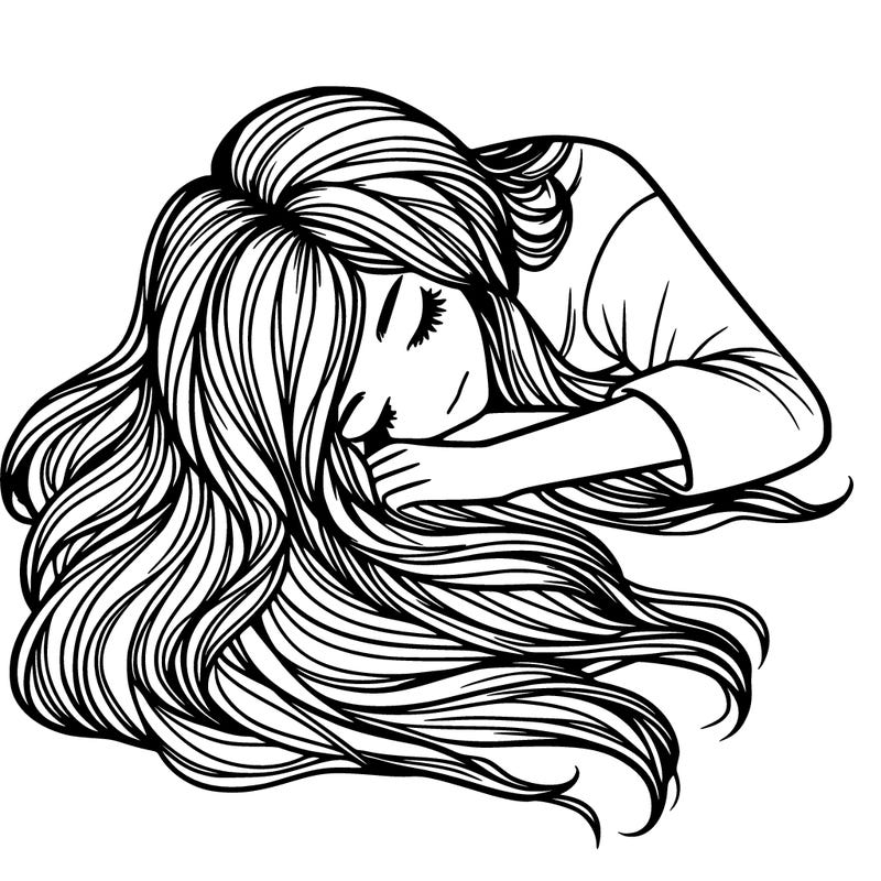 a relistic girl with long hair laid out while laying down with hair flipped out