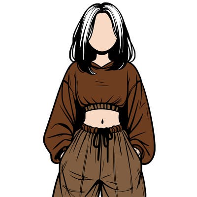 realistic girl faceless with baggy pants and a crop top