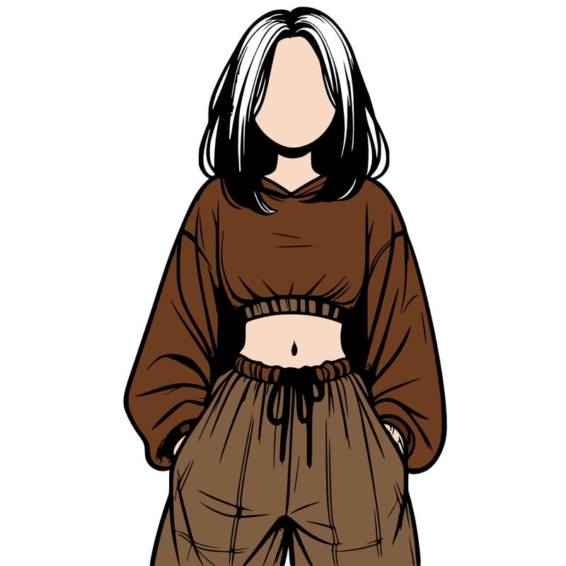 realistic girl faceless with baggy pants and a crop top