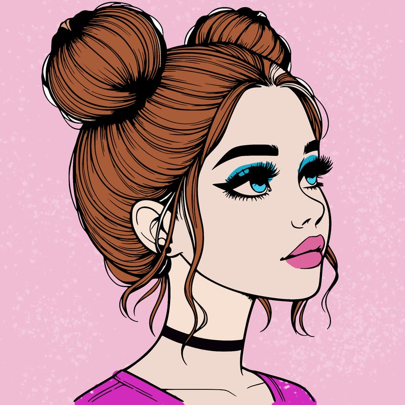 realistic girl with buns on the top of her head