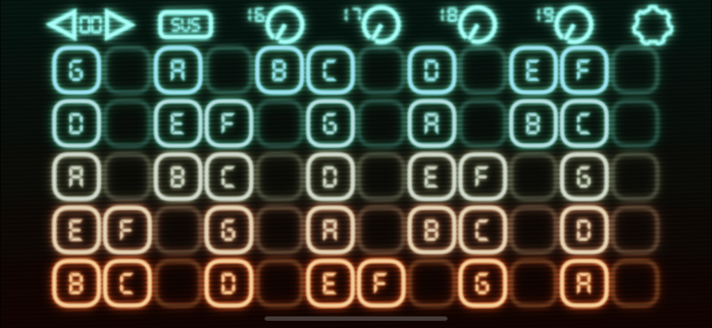 Velocity Keyboard - Velocity Keyboard app interface showing a grid of notes in a scale layout for MIDI music production