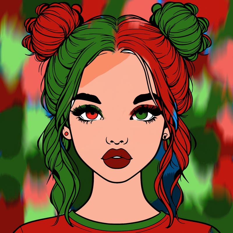 realistic girl with two buns in hair and lips