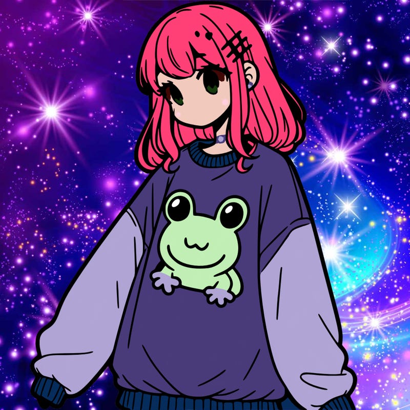 girl wearing frogging sweatshirt