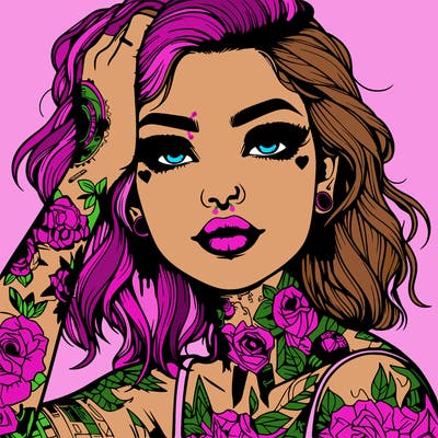 realistic girl with tattoos all over