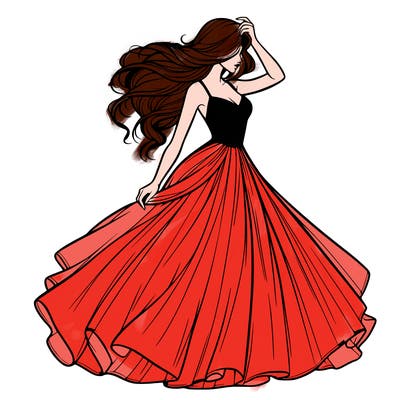 realistic woman with dress flowing in the wind