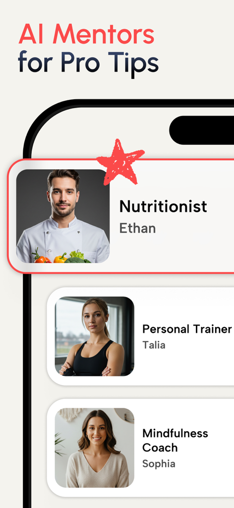 Fit Path: Workout for Women - Fit Path app screen showing AI mentors for nutrition fitness and mindfulness