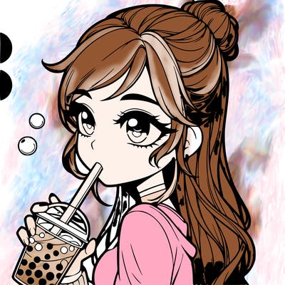 a realistic girl drinking boba